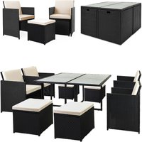 Polyrattan Garten-Sitzgruppe 9-tlg Schwarz/Creme von Casaria®