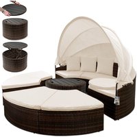 Polyrattan Sonneninsel Braun Ø185cm WPC-Teleskoptisch von Casaria®