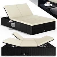 Polyrattan Sonnenliege Schwarz/Creme 200x115x33cm von Casaria®