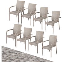 Polyrattan Stapelstuhl Comfort 8er-Set Creme von Casaria®