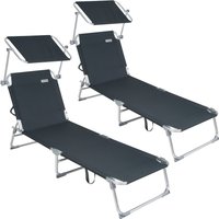 Sonnenliege Ibiza 2er-Set Grau 190x59x29cm Alu Sonnendach von Casaria®