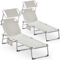 Sonnenliege Ibiza 2er-Set Creme 190x59x29cm Alu Sonnendach von Casaria®