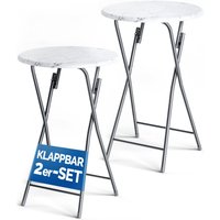 Stehtisch 2er-Set Weiß Marmoroptik Ø60cm klappbar von Casaria®