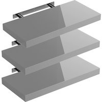 Wandregal Schweberegal 50cm 3er-Set Hochglanz Grau + Halterung von Casaria®