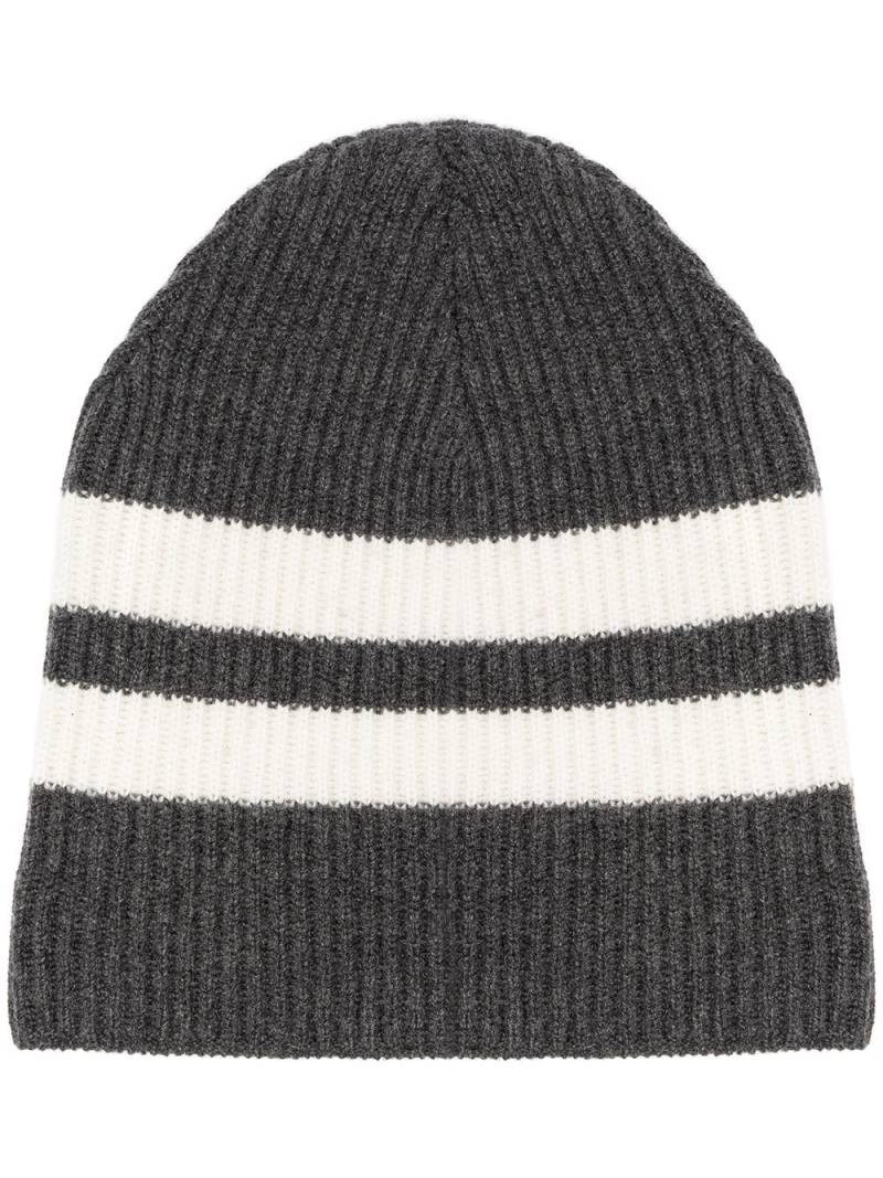 Cashmere In Love striped ribbed-knit beanie - Grey von Cashmere In Love