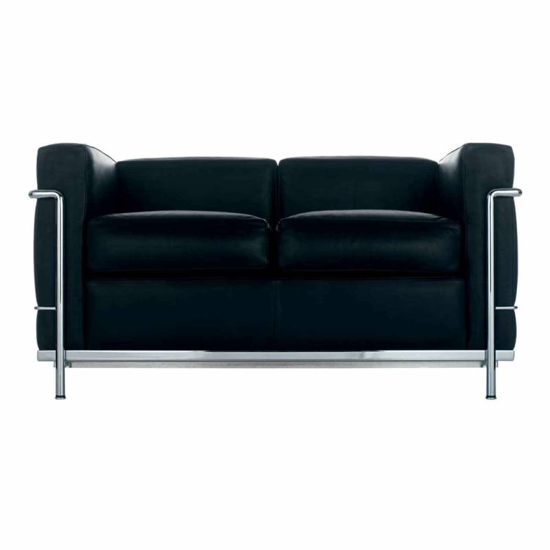 2 Fauteuil Grand Confort Petit Modèle Durable LC2 2er Öko-Sofa, Gestell stahl, schwarz lackiert, Bezug leder scozia x 13x341 von Cassina