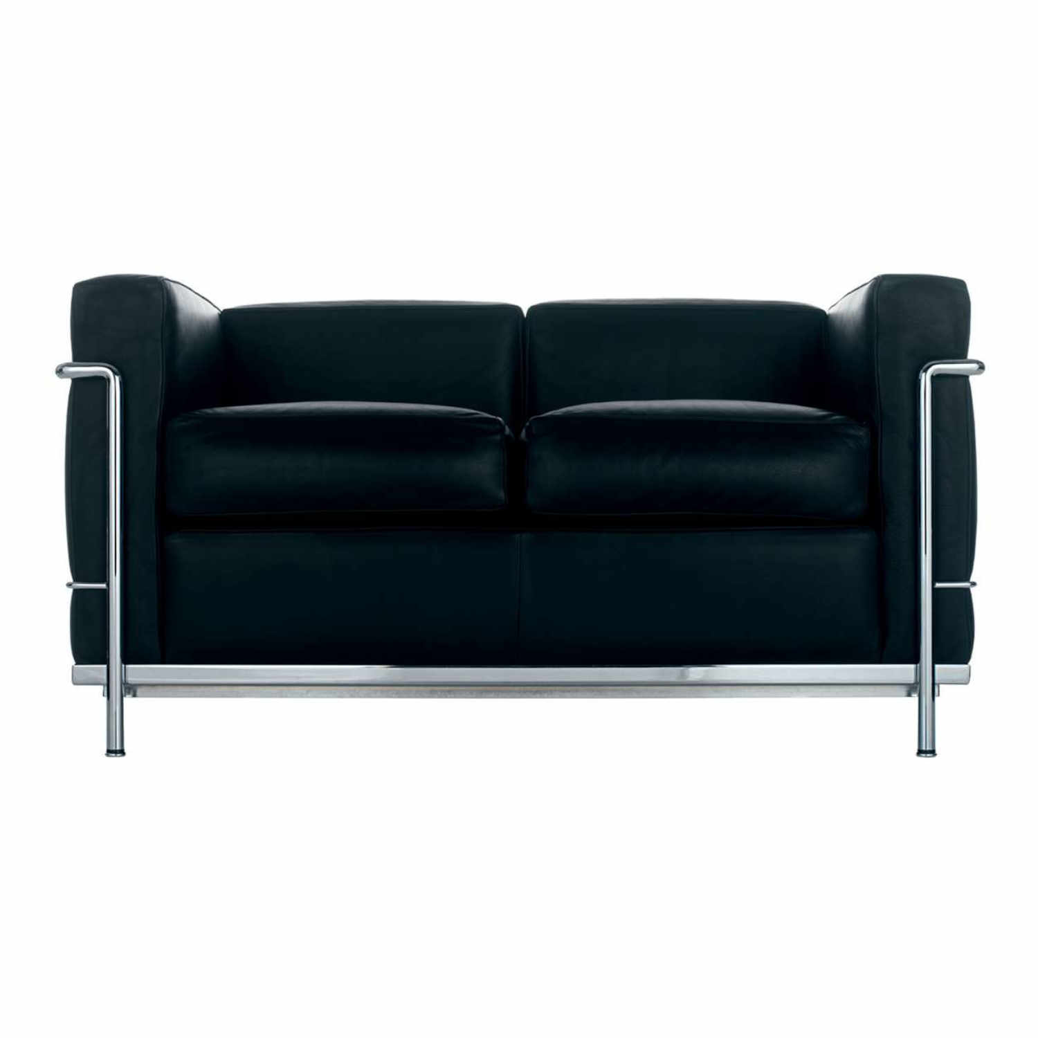 2 Fauteuil Grand Confort Petit Modèle LC2 2er Daunensofa, Gestell stahl, schwarz lackiert, Bezug leder scozia x 13x333 von Cassina