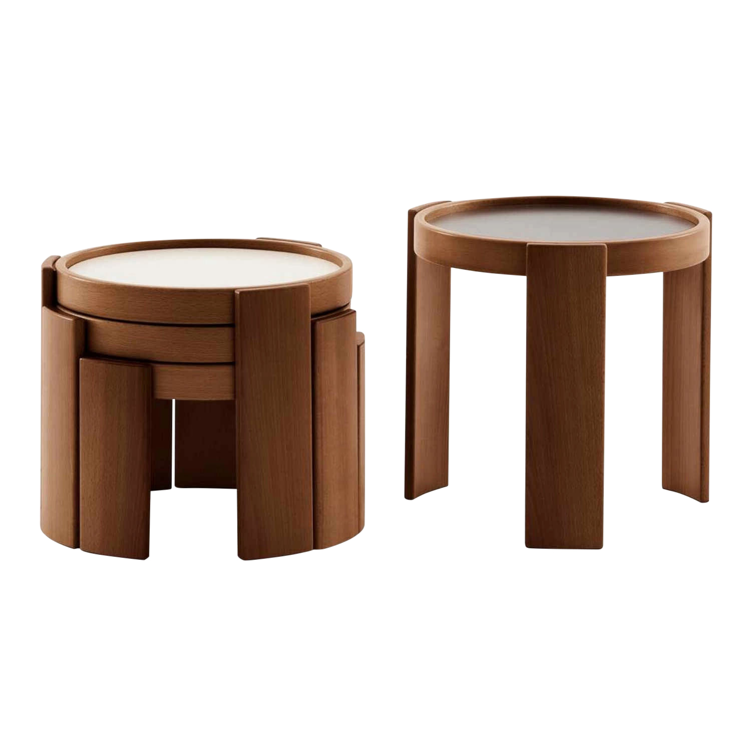 783 4er Satztisch, Holz buche, nussbaumfarbig gebeizt 783 4er Satztisch, Holz buche, nussbaumfarbig gebeizt von Cassina