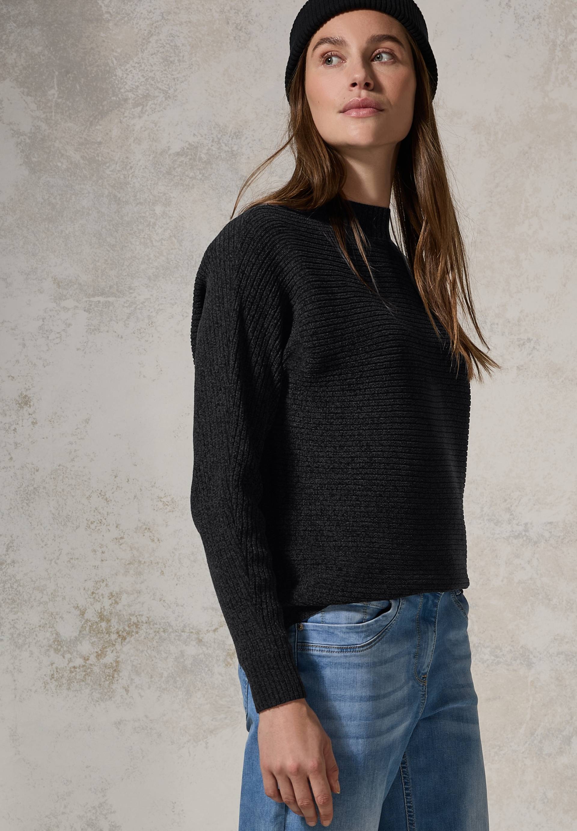 Cecil Stehkragenpullover, in melierter Optik aus softem Rippstrick Cecil Stehkragenpullover, in melierter Optik aus softem Rippstrick von Cecil