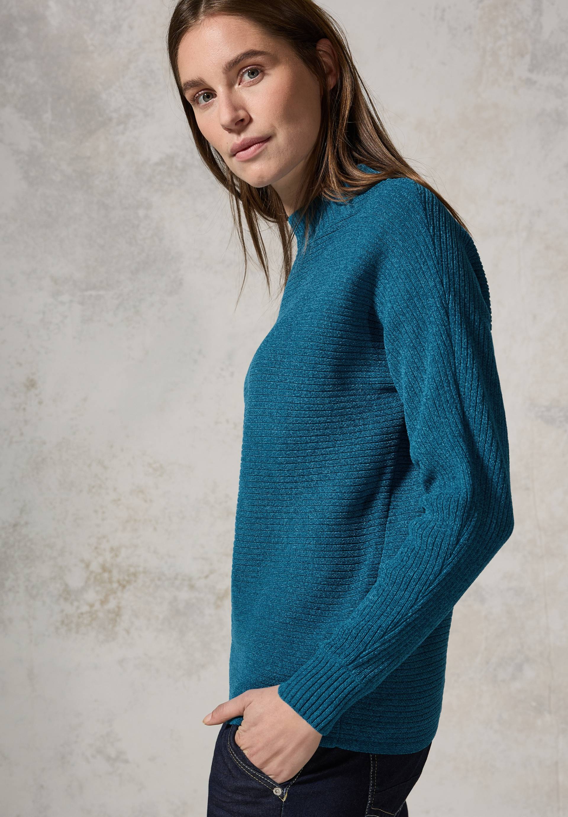 Cecil Stehkragenpullover, in melierter Optik aus softem Rippstrick Cecil Stehkragenpullover, in melierter Optik aus softem Rippstrick von Cecil