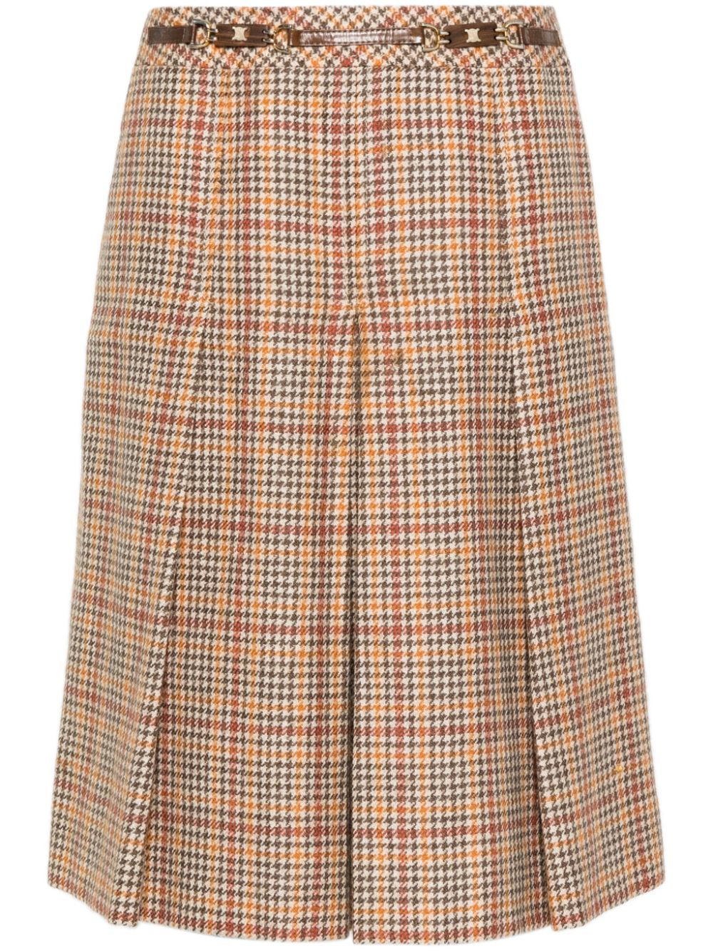 Céline Pre-Owned 1970s houndstooth-print pleated skirt - Brown von Céline Pre-Owned