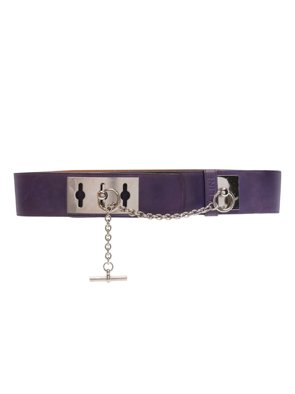 Céline Pre-Owned 1990s debossed-logo leather belt - Purple von Céline Pre-Owned