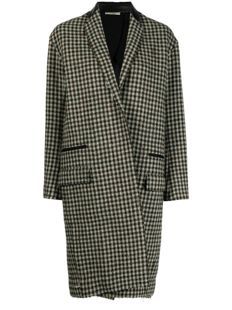 Céline Pre-Owned leather lapel houndstooth midi coat - Brown von Céline Pre-Owned