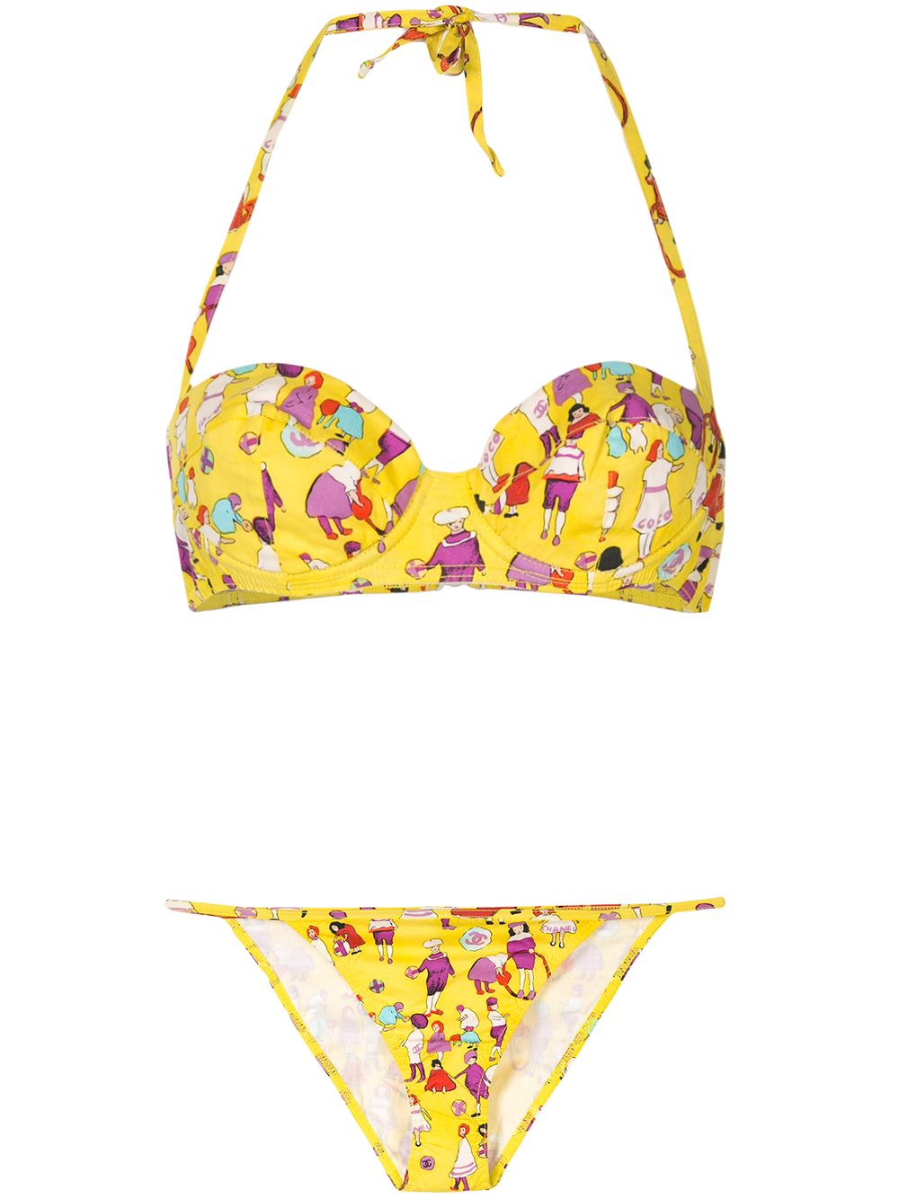 CHANEL Pre-Owned 2001 little people print bikini set - Yellow von CHANEL Pre-Owned