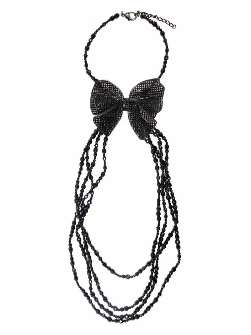 CHANEL Pre-Owned 2009 beaded bow-motif necklace - Black von CHANEL Pre-Owned