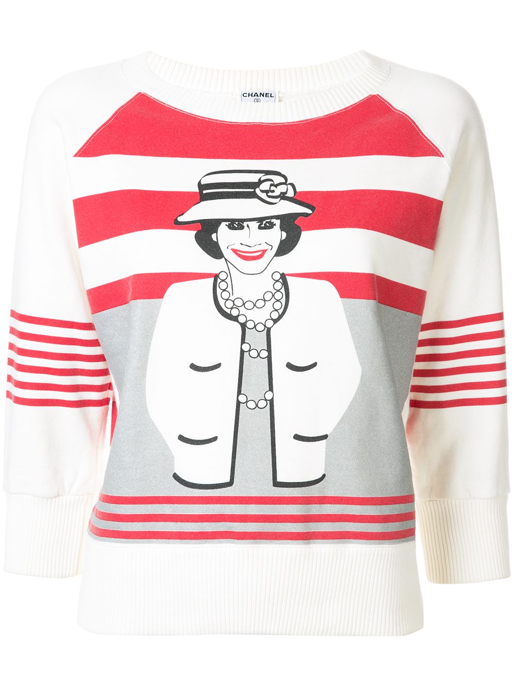 CHANEL Pre-Owned 2001 Mademoiselle print striped sweatshirt - White von CHANEL Pre-Owned