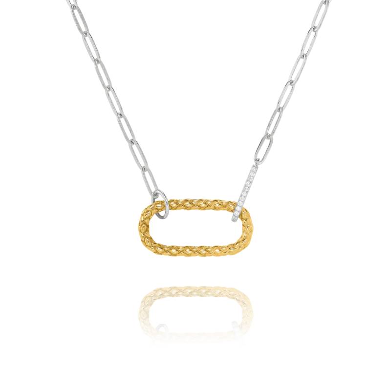 Zweifarbige Styles-halskette Mit Geflochtenem Ovalem Anhänger Aus Silber Und Zirkonoxiden Damen Gold 42.5CM von Charles Garnier