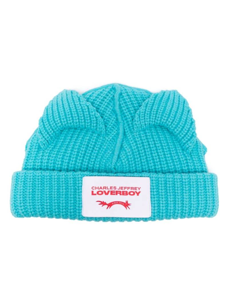 Charles Jeffrey Loverboy Chunky Ears logo-patch beanie - Blue von Charles Jeffrey Loverboy