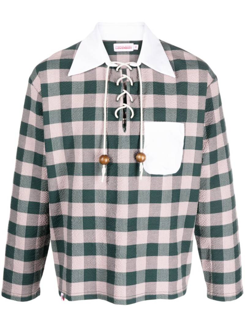 Charles Jeffrey Loverboy Rugby checked seersucker top - Pink von Charles Jeffrey Loverboy