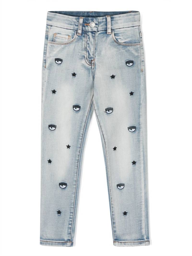 Chiara Ferragni Kids Eyelike-motif denim jeans - Blue von Chiara Ferragni Kids