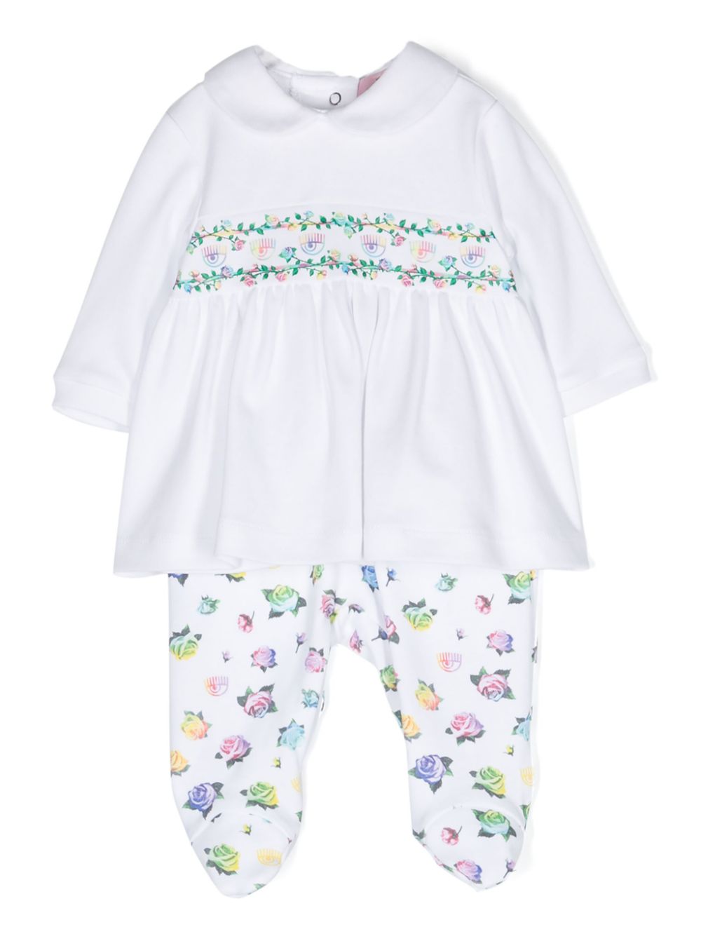 Chiara Ferragni Kids floral-print cotton babygrow - White von Chiara Ferragni Kids