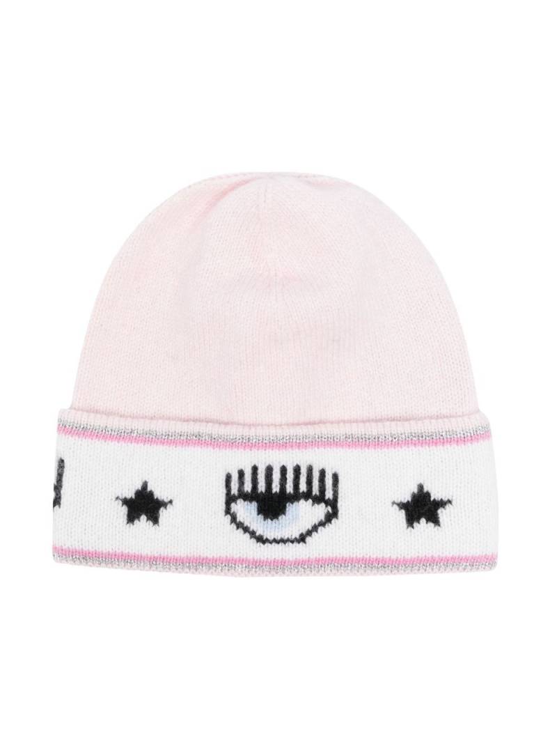 Chiara Ferragni Kids Eyelike-motif knitted beanie - Pink von Chiara Ferragni Kids