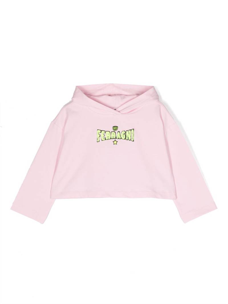 Chiara Ferragni Kids logo-embroidered stretch-cotton hoodie - Pink von Chiara Ferragni Kids