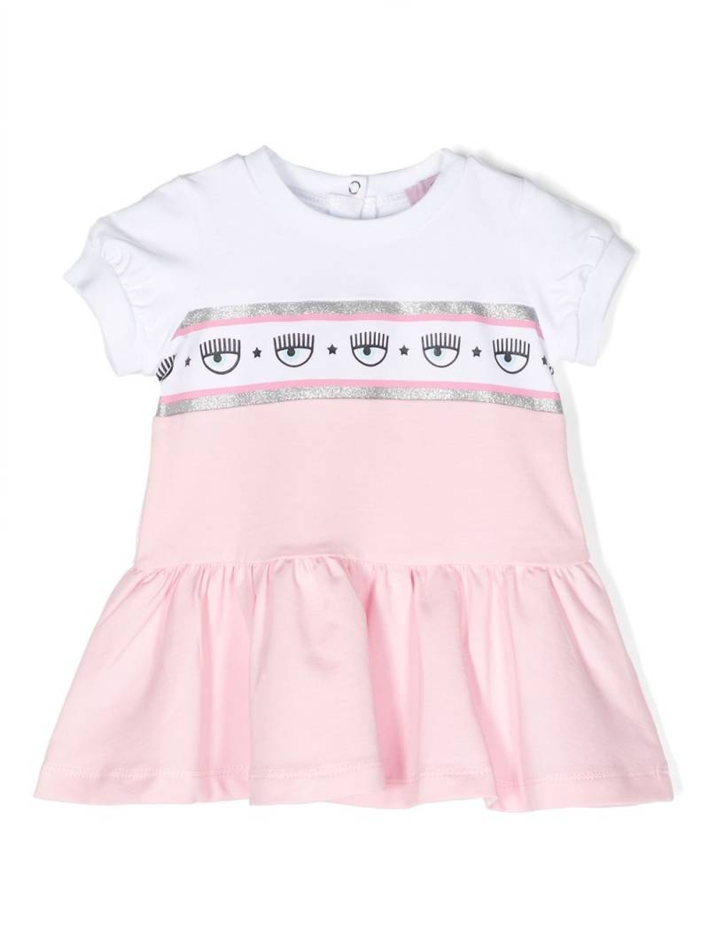 Chiara Ferragni Kids logo-stripe ruffle dress - Pink von Chiara Ferragni Kids