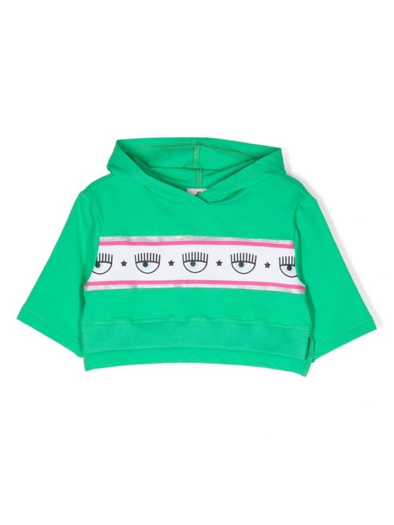 Chiara Ferragni Kids logo tape cotton hoodie - Green von Chiara Ferragni Kids