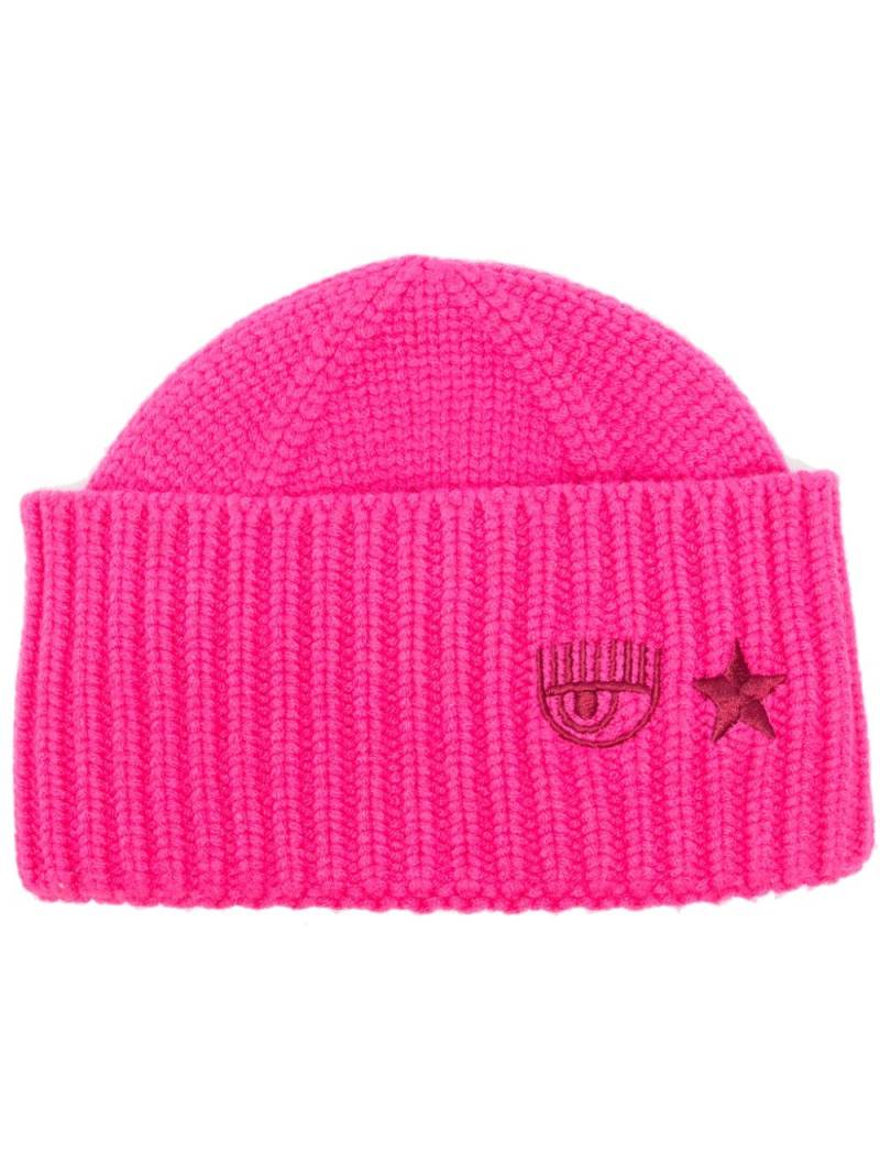 Chiara Ferragni Eye Star-embroidered ribbed beanie - Pink von Chiara Ferragni