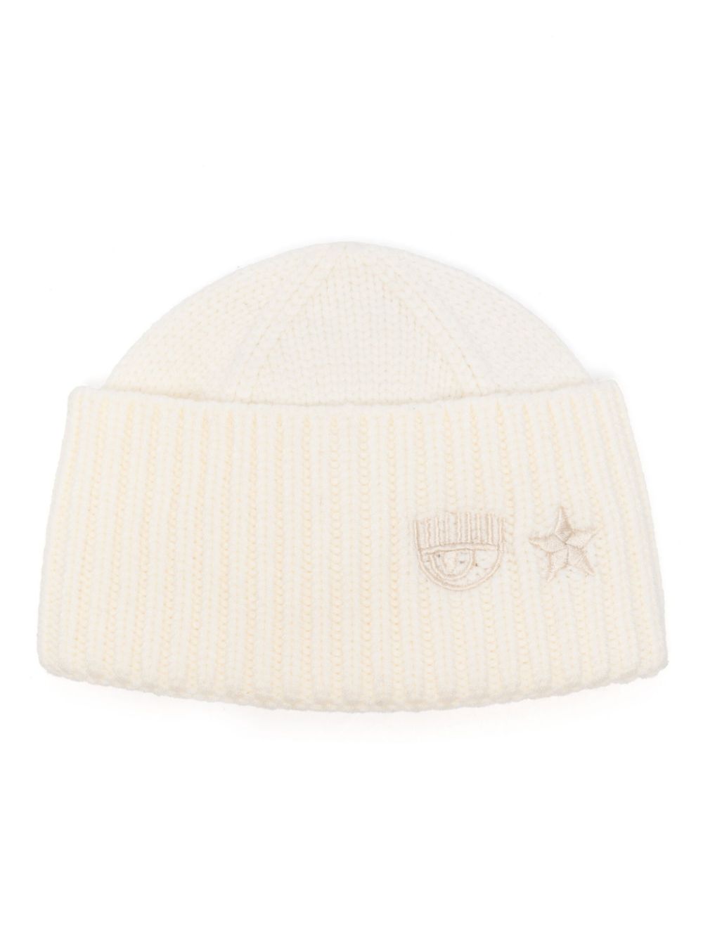 Chiara Ferragni Eye Star-embroidered ribbed beanie - White von Chiara Ferragni