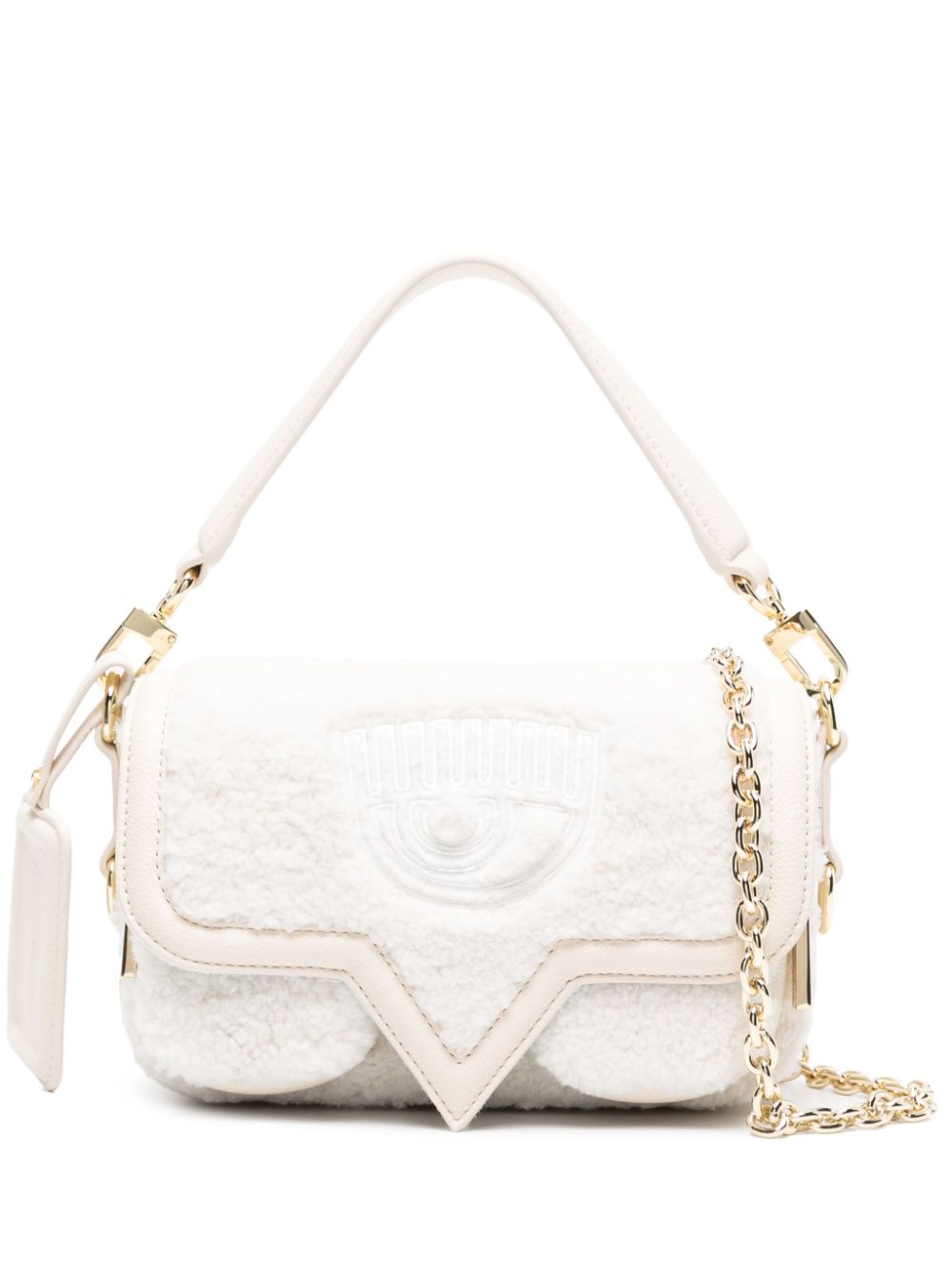 Chiara Ferragni Eyelike-embroidered fleece shoulder bag - White von Chiara Ferragni