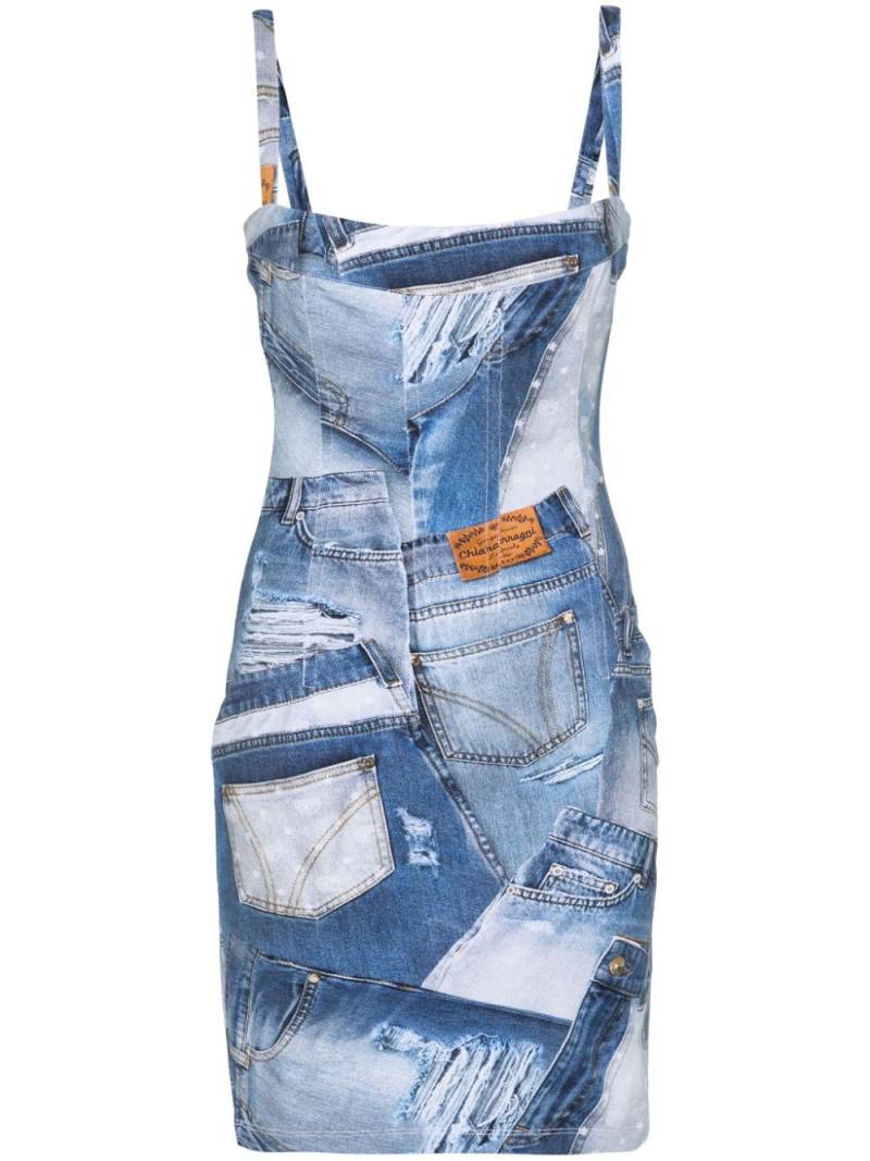 Chiara Ferragni denim-print cotton mini dress - Blue von Chiara Ferragni