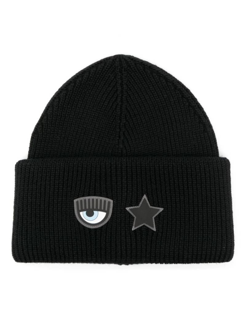 Chiara Ferragni logo-patch ribbed beanie - Black von Chiara Ferragni