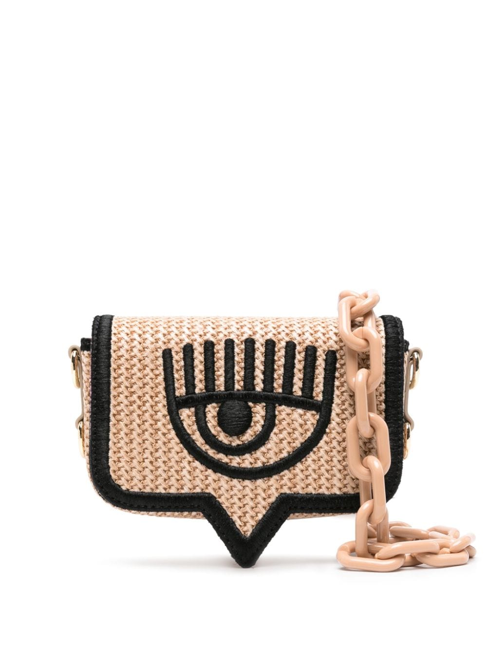 Chiara Ferragni small Eyelike raffia crossbody bag - Neutrals von Chiara Ferragni