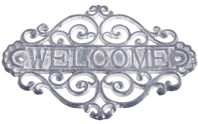 Chic Living Metallschild »Schild Welcome, antique Grau« von Chic Living