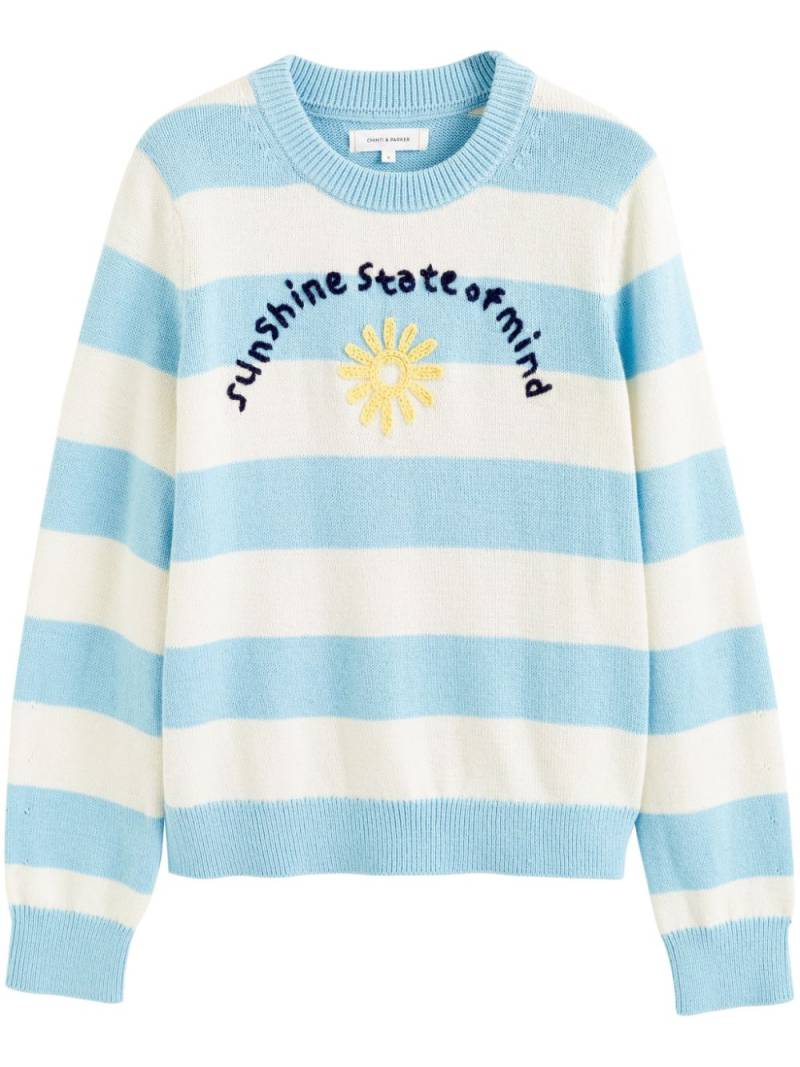 Chinti & Parker slogan-embroidered striped alpaca-cotton sweater - Blue von Chinti & Parker