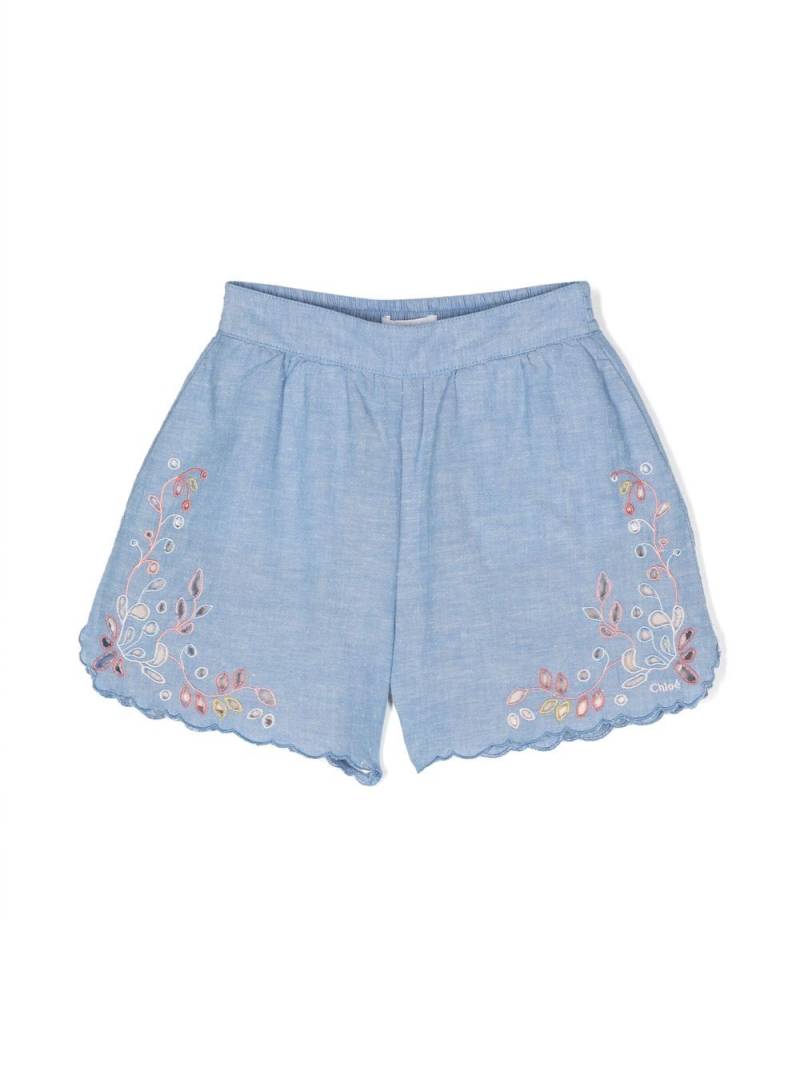 Chloé Kids broderie-anglaise chambray shorts - Blue von Chloé Kids