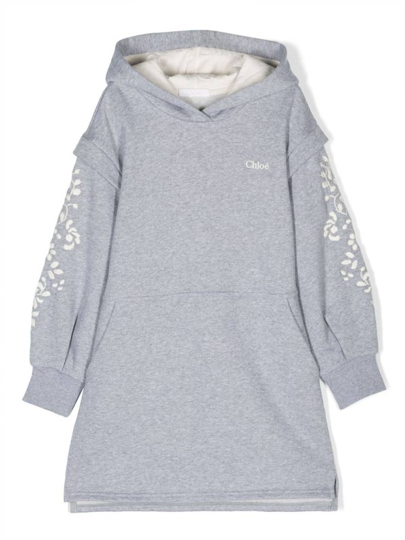 Chloé Kids embroidered-design hooded dress - Grey von Chloé Kids