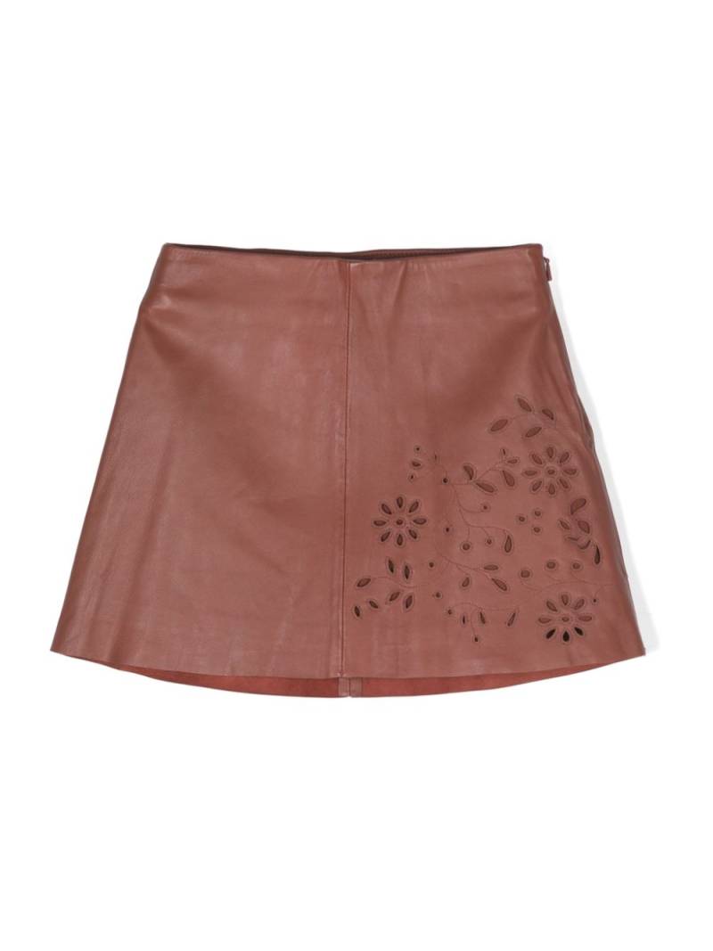 Chloé Kids embroidered leather miniskirt - Brown von Chloé Kids