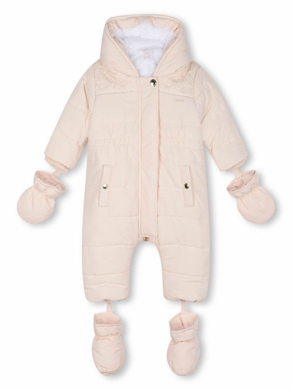 Chloé Kids embroidered-logo padded snowsuit - Neutrals von Chloé Kids