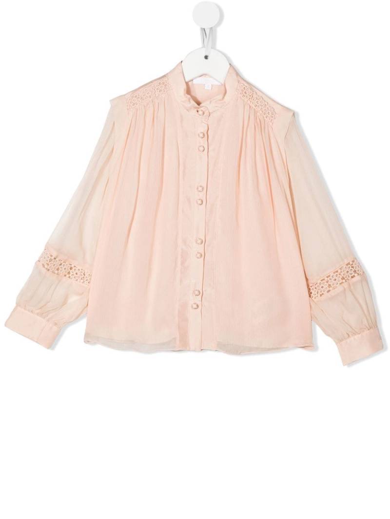 Chloé Kids embroidered pleat-detail blouse - Pink von Chloé Kids