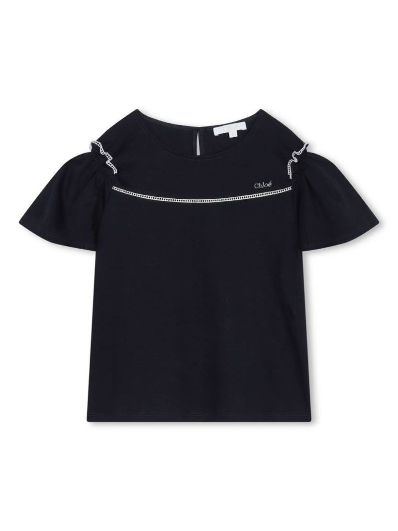 Chloé Kids eyelet-detail gathered blouse - Blue von Chloé Kids