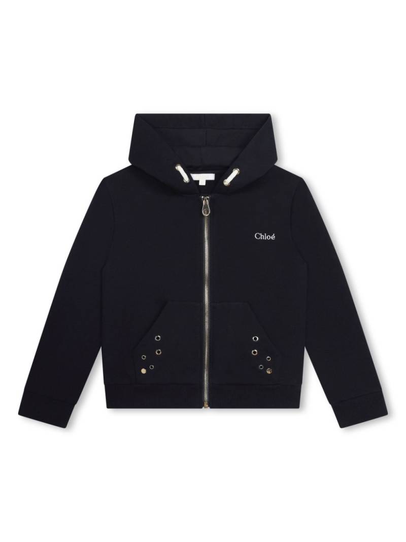 Chloé Kids eyelet-embellished cotton hoodie - Blue von Chloé Kids