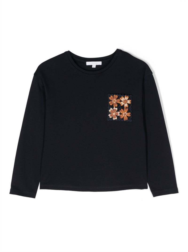 Chloé Kids floral-embroidered organic cotton T-shirt - Blue von Chloé Kids