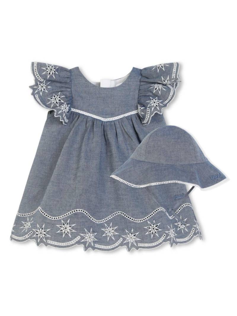 Chloé Kids floral-embroidered organic cotton dress set - Blue von Chloé Kids