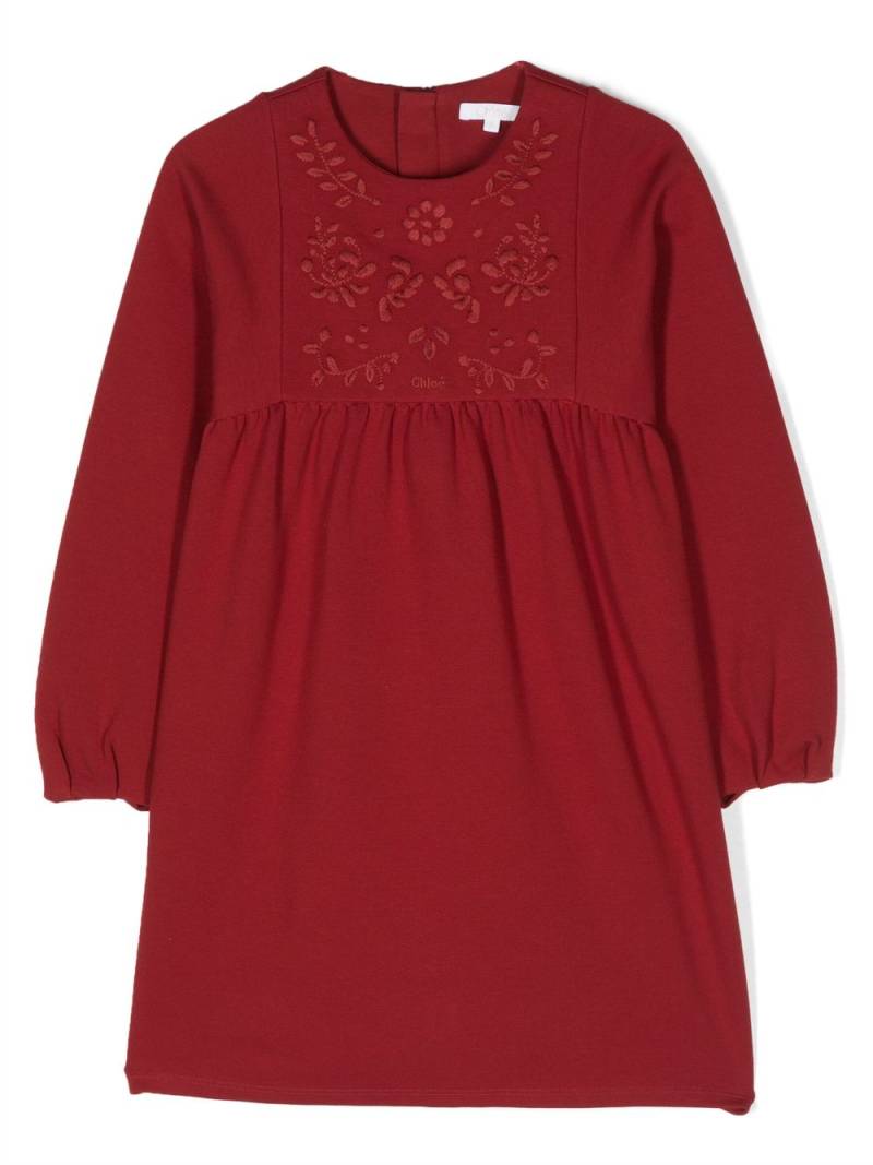 Chloé Kids floral-embroidery long-sleeve dress - Red von Chloé Kids