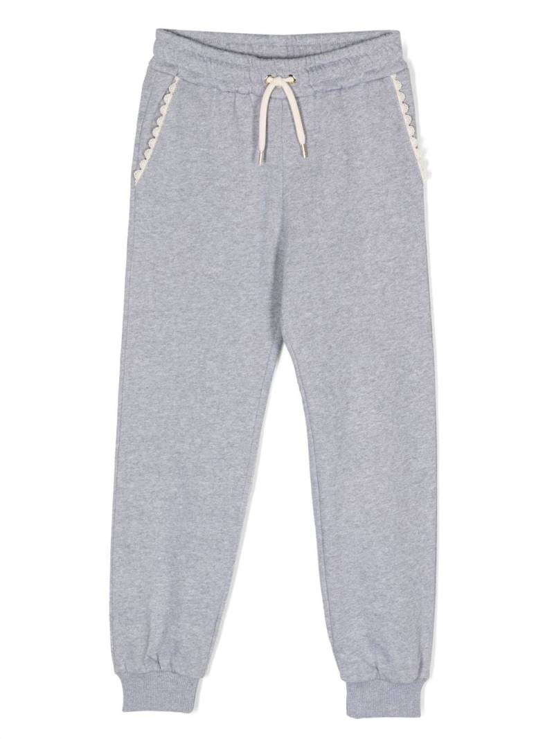 Chloé Kids lace-trim cotton track pants - Grey von Chloé Kids