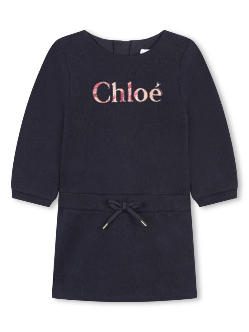 Chloé Kids logo-appliquéd cotton dress - Blue von Chloé Kids