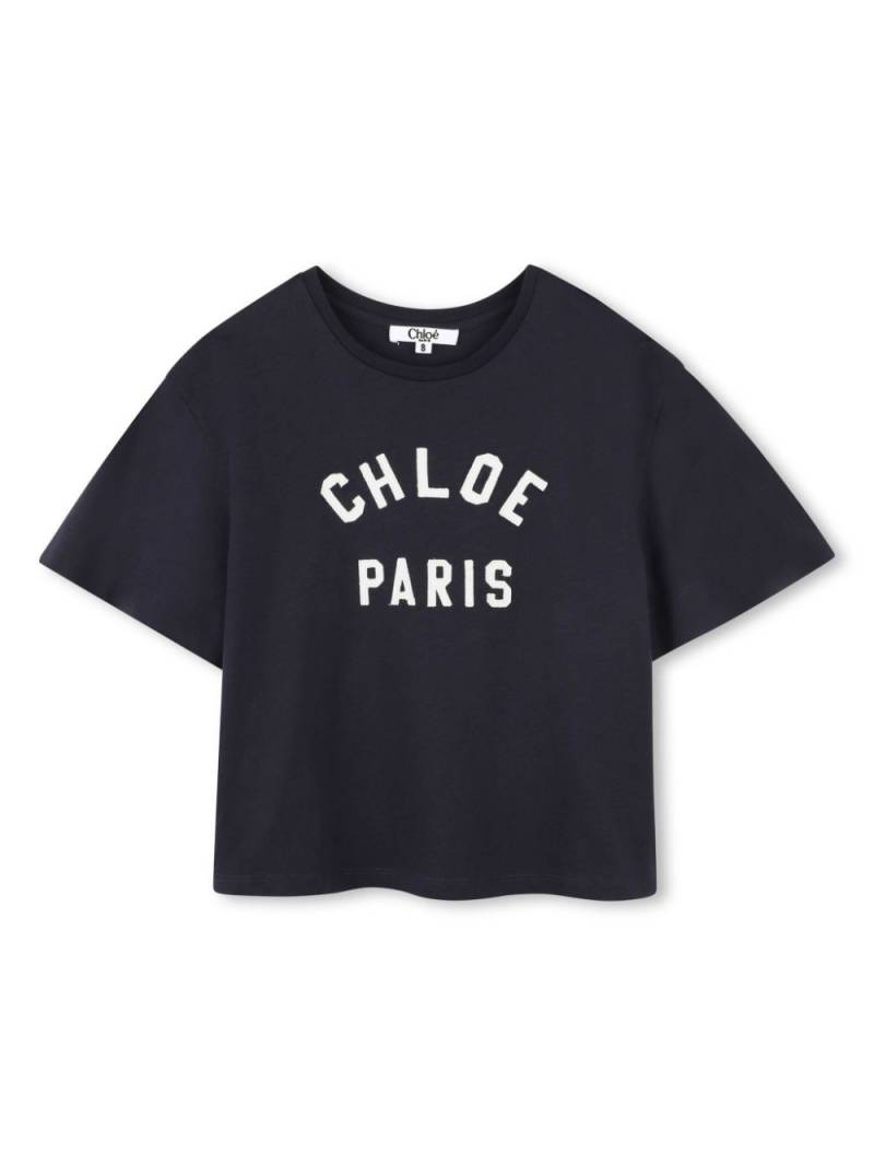 Chloé Kids logo-embroidered T-shirt - Blue von Chloé Kids